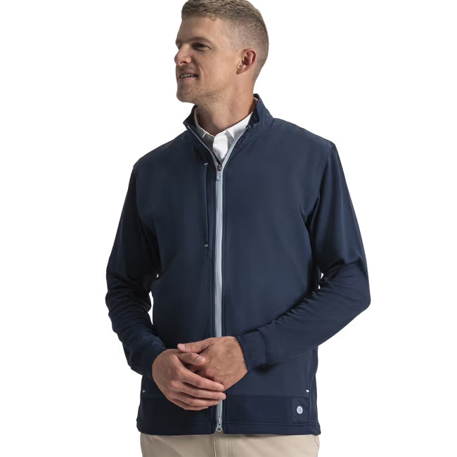 An image of a FootJoy Tempo Hybrid Full Zip Pullover - Navy on a white background