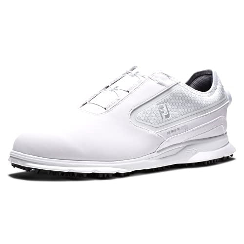 An image of a FootJoy Superlites XP Men Spikeless BOA White/Silver/White - 58091 on a white background