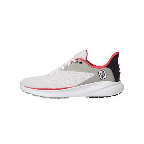 An image of a FootJoy Flex XP Spikeless Golf Shoes - White/Black/Red on a white background
