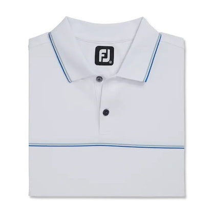 An image of a FootJoy Small Details Stretch Pique Knit Collar Polo - White / L on a white background