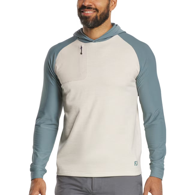 An image of a FootJoy Thermo Pullover Hoodie - STN/GRN - S on a white background