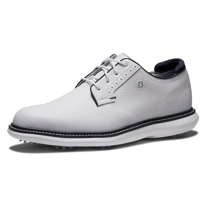An image of a FootJoy Traditions Cleated Laced Golf Shoes - White / White / Navy - 9.5 on a white background