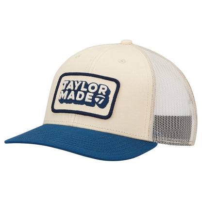 An image of a TaylorMade New Trucker Hat - Cream / Navy - Regular on a white background