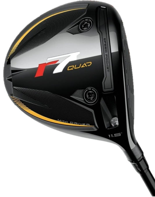 An image of a TaylorMade R7 Quad Mini Driver on a white background