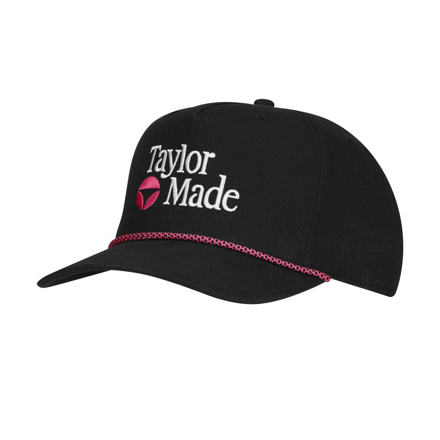 An image of a TaylorMade 2026 LSA Frame Structured Rope Hat - Black on a white background