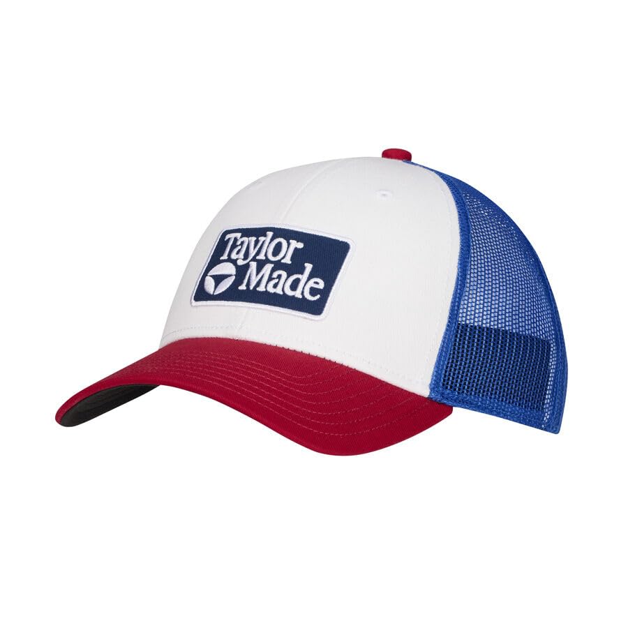 An image of a TaylorMade 2026 LS Radar Trucket Hat - Red / White / Blue on a white background