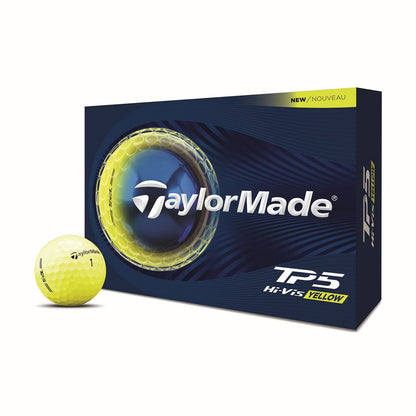 An image of a TaylorMade 2026 TP5 Golf Balls - Yellow on a white background