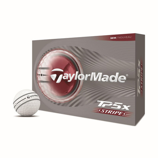 An image of a TaylorMade 2026 TP5x Stripe Golf Balls on a white background