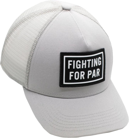 An image of a Good Good Right On Par Trucker Hat on a white background