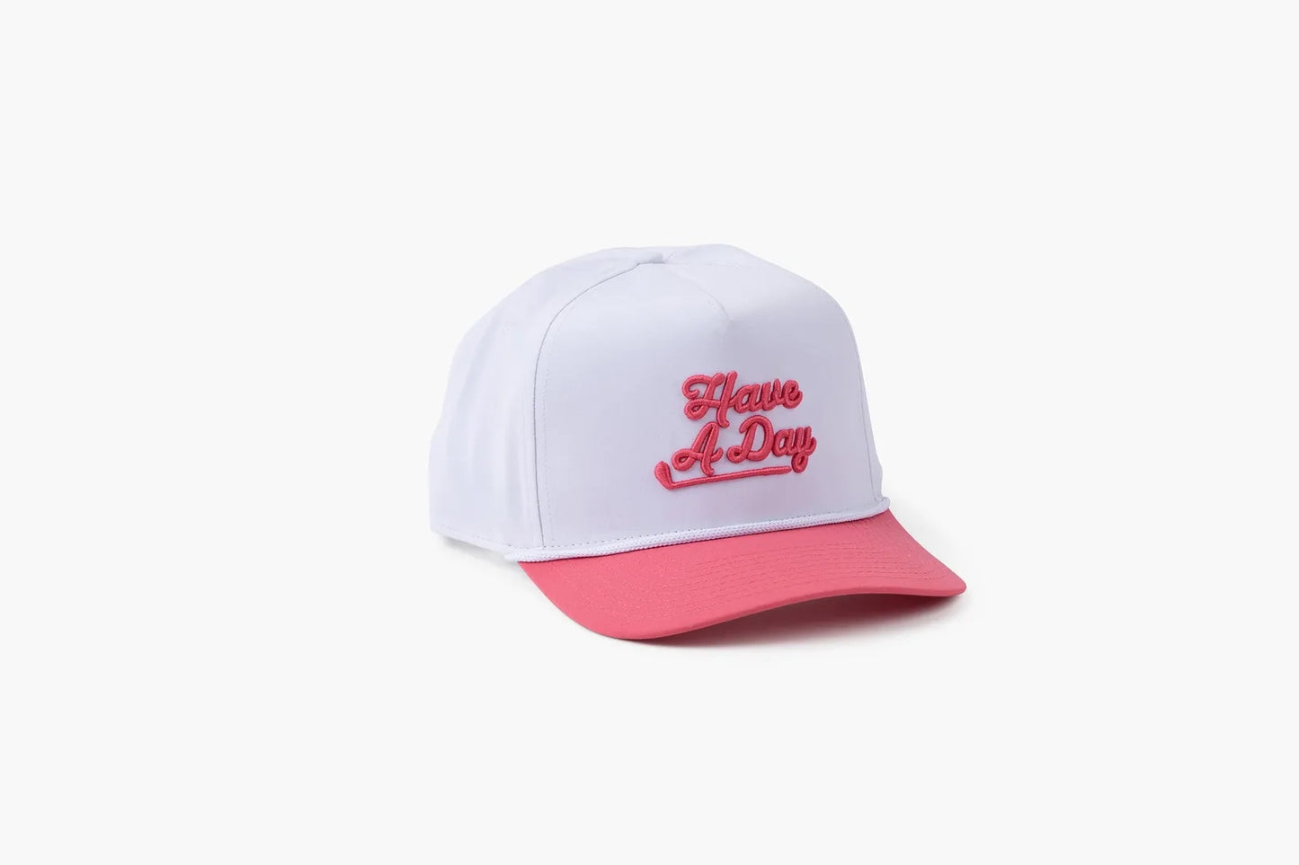 An image of a Breezy Have A Day White & Pink Rope Hat on a white background
