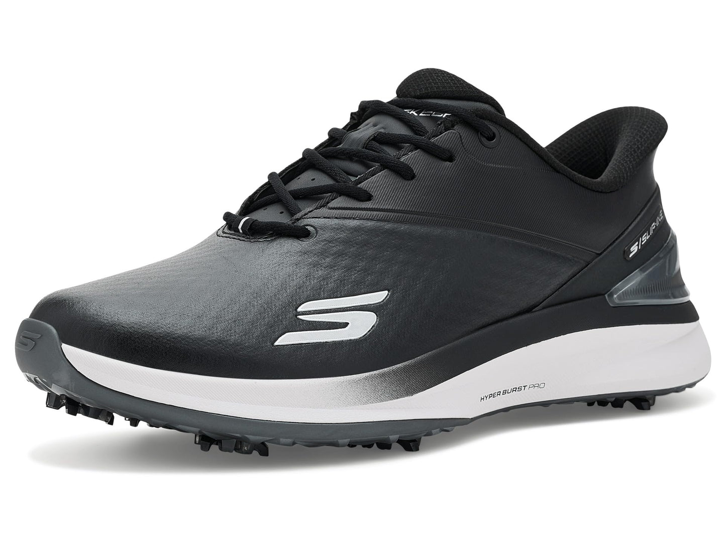 A product image of a Skechers Blade Tour SI Golf Shoes - Black on a white background