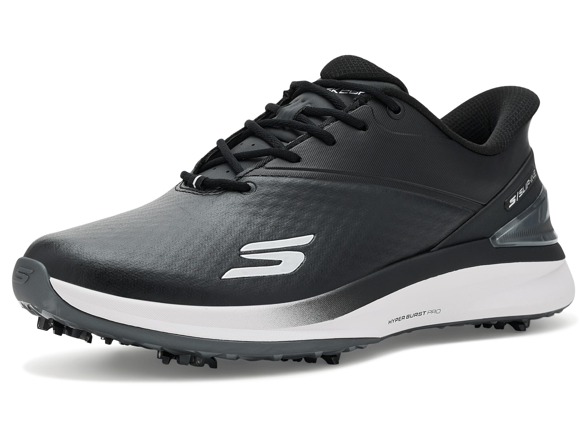 A product image of a Skechers Blade Tour SI Golf Shoes - Black on a white background