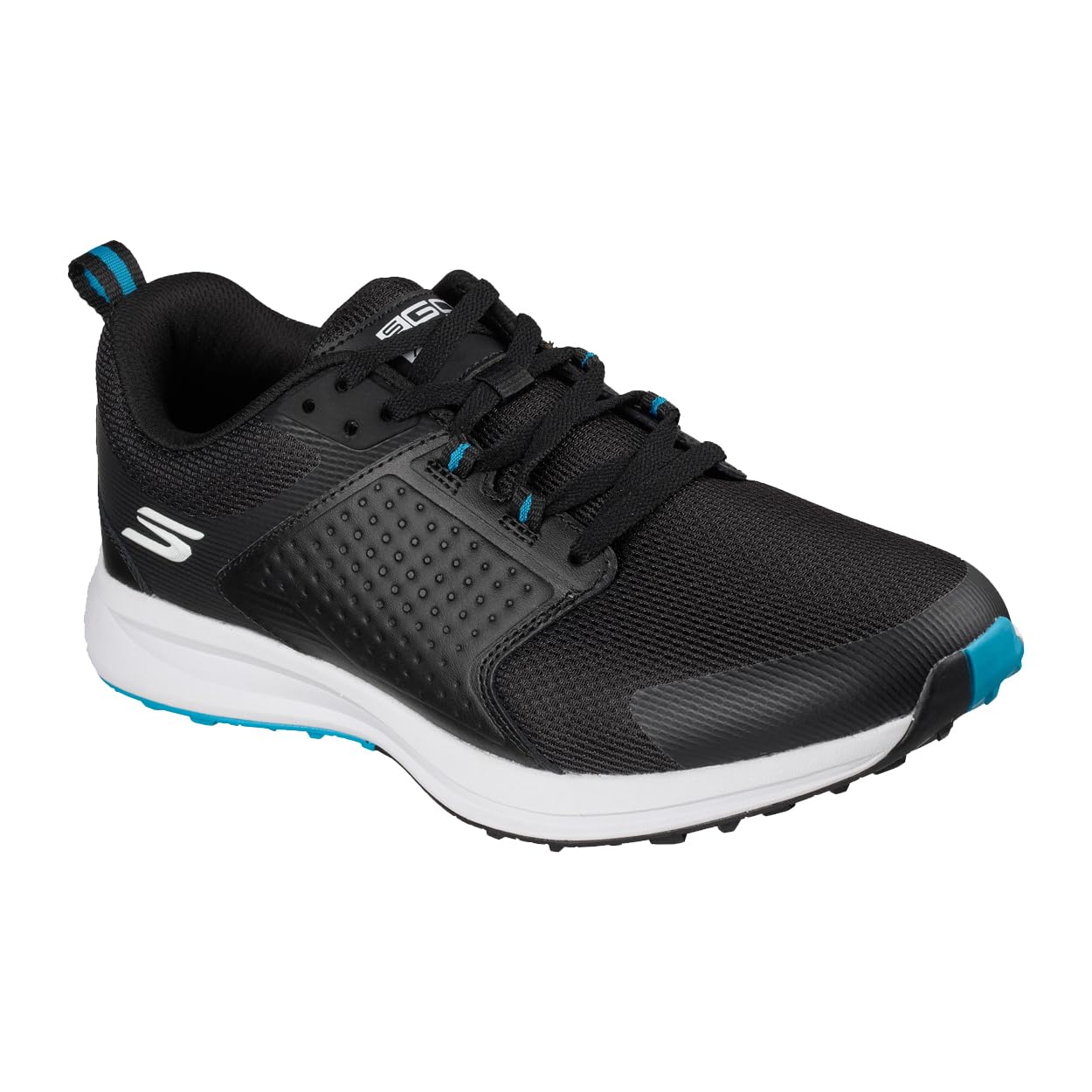 A product image of a Skechers Quest Golf Shoes - Black - Wide on a white background