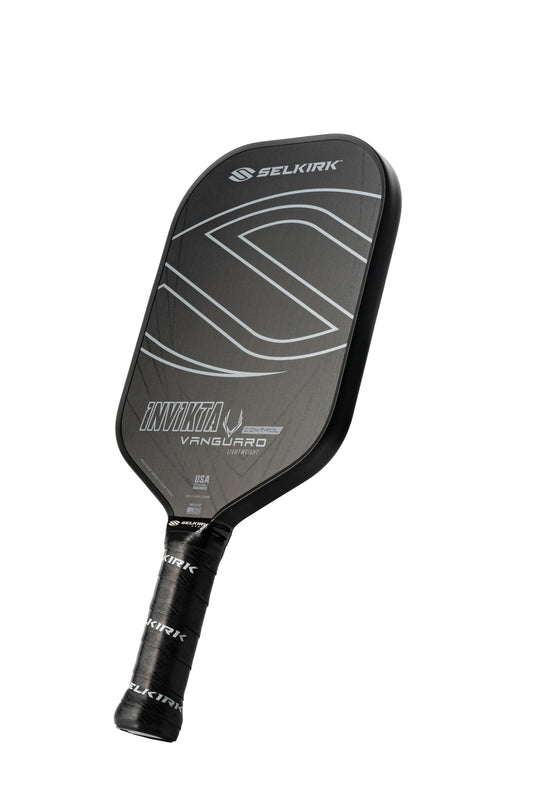 A product image of a Selkirk Vanquard Control Invikta Pickleball Paddle on a white background