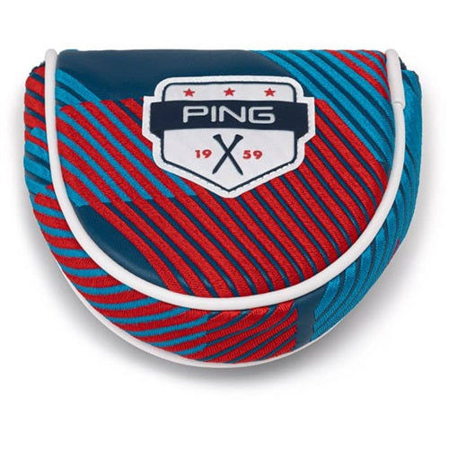 A product image of a PING Stars and Stripes Putter Head Cover on a white background