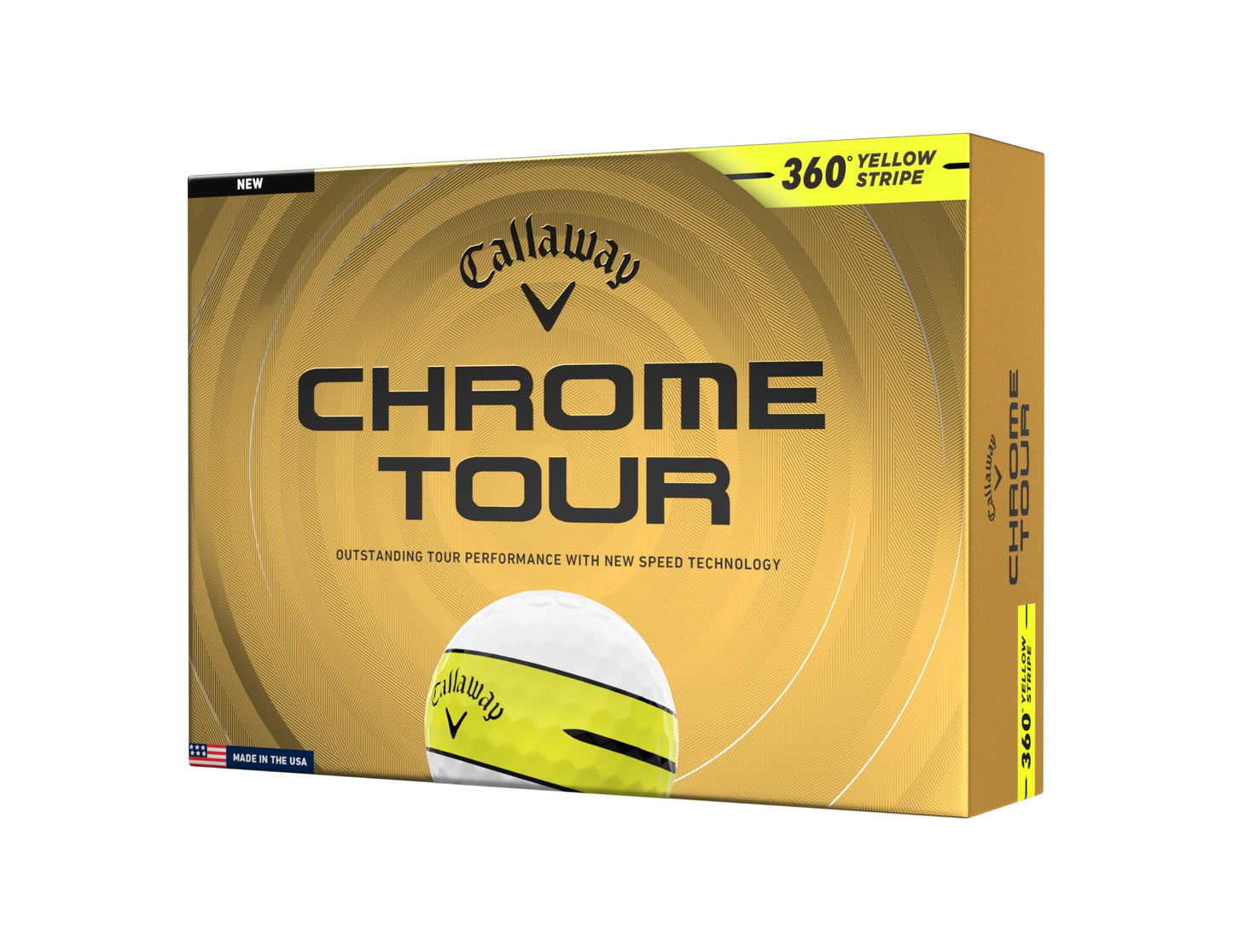 Callaway 2026 Chrome Tour 360 Yellow Stripe Golf Balls - Dozen