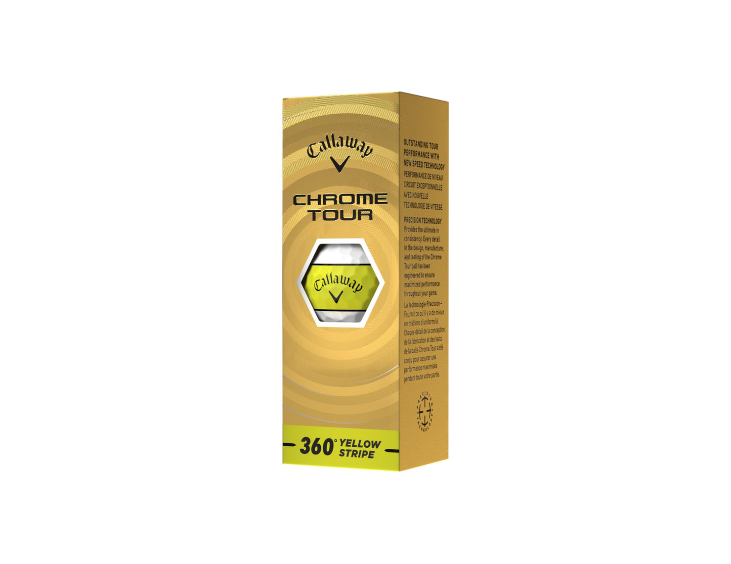 Callaway 2026 Chrome Tour 360 Yellow Stripe Golf Balls - Dozen