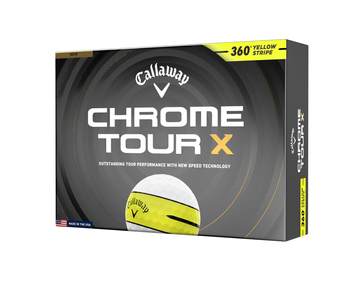 Callaway 2026 Chrome Tour X 360 Yellow Stripe Golf Balls - Dozen