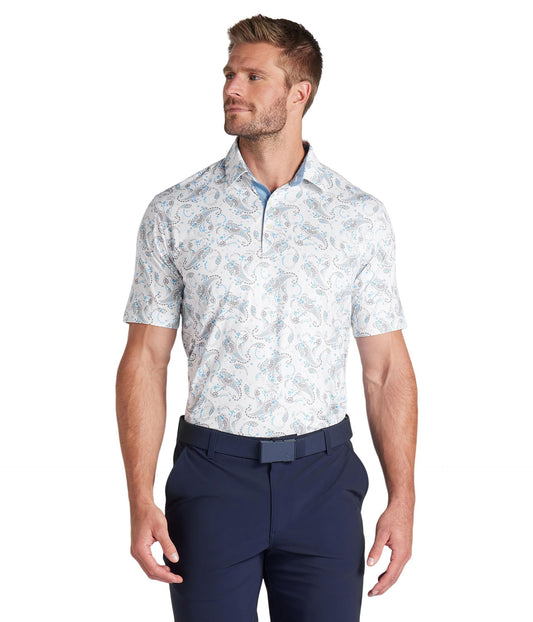 Puma Golf Cloudspun Paisley Polo - White Glow / Zen Blue - S