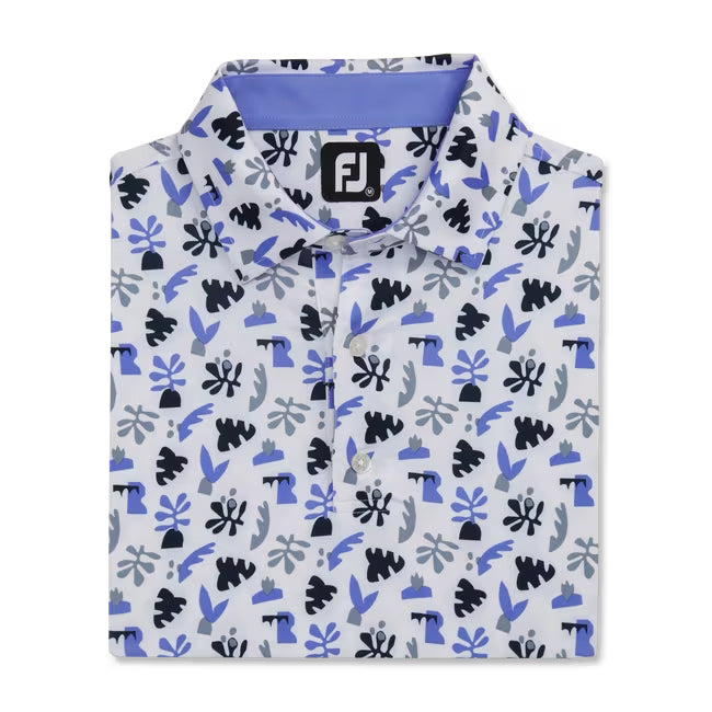 FootJoy Jungle Leaves Polo - White / Blue Violet / Navy / Grey