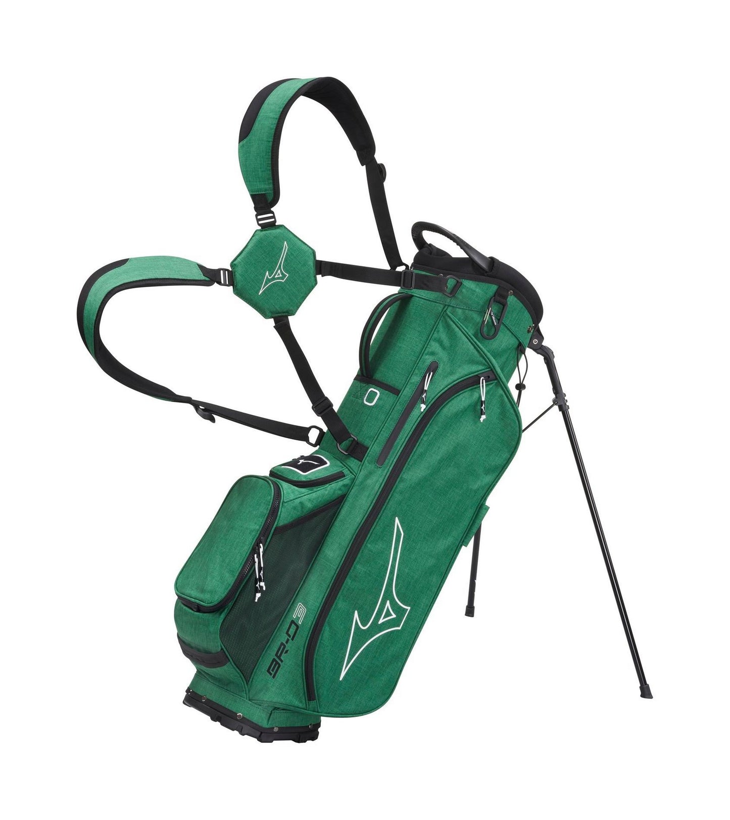 A product image of a Mizuno BR-D3 Heather Green golf stand bag on a white background