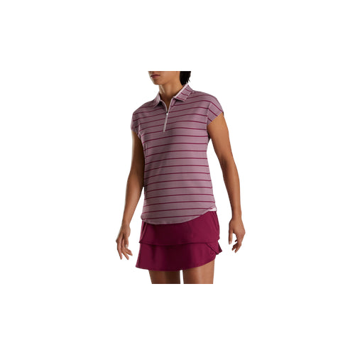 FootJoy Women's Cap Sleeve Birdseye Stripe Jacquard Shirt - Fig/Pink
