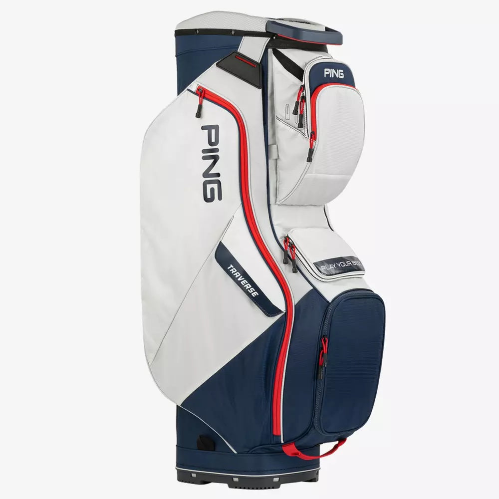 PING 214 Traverse Cart Bag - Platinum / Navy / Red