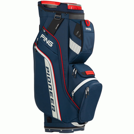 PING 214 Pioneer Cart Bag - Navy / Platinum / Red