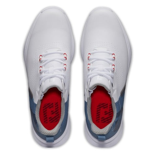 FootJoy FJ Fuel Men Spikeless Laced Golf Shoes - White / Blue Fog / Red